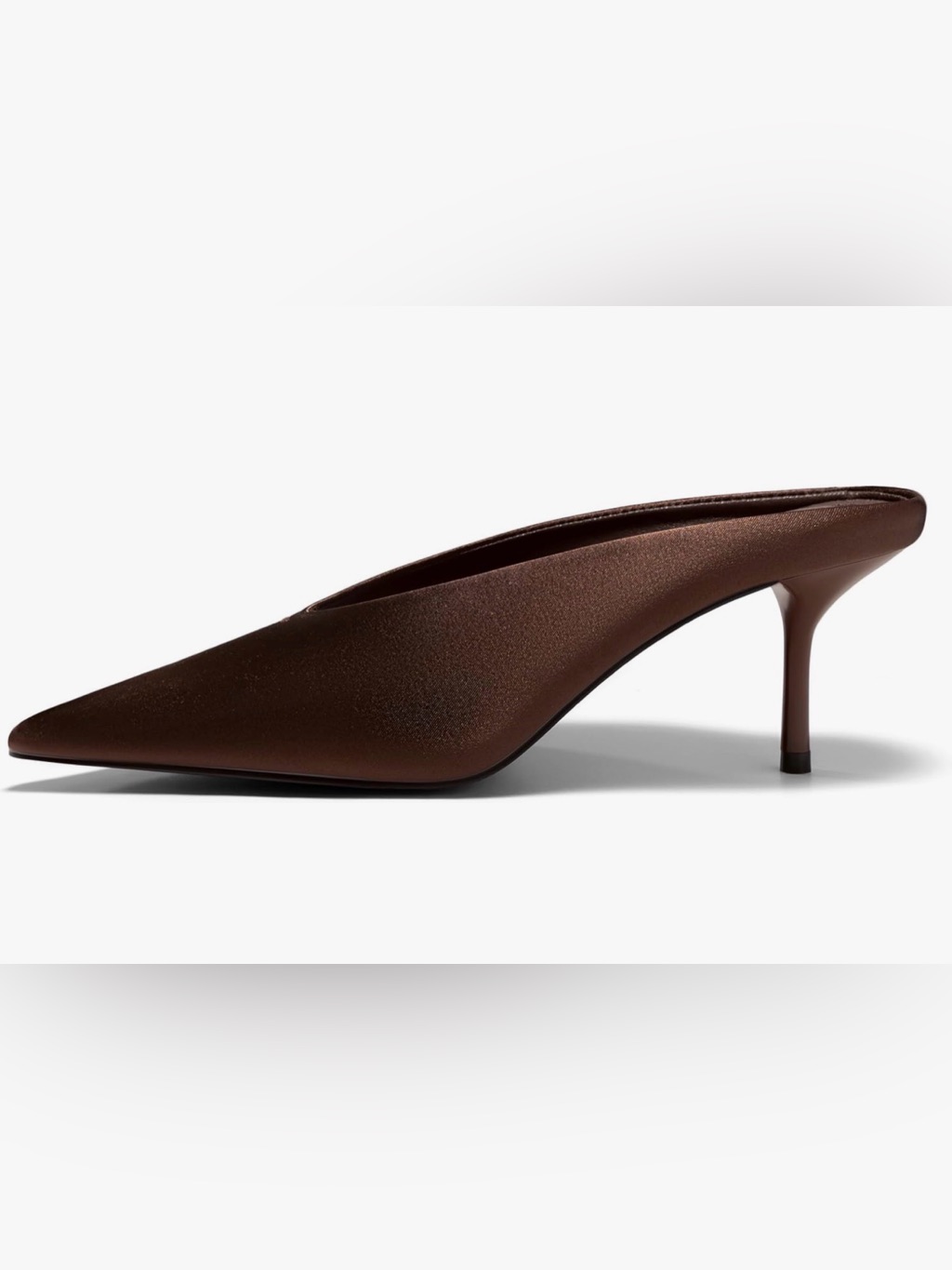 Brown Pointed-Toe Kitten Heel Mule